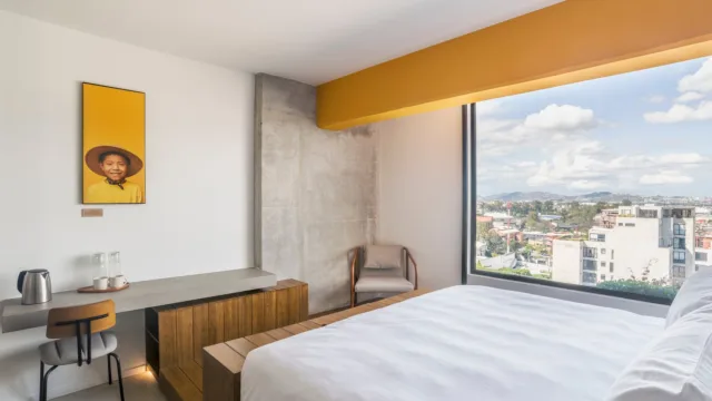 Good hotel room with beautiful view of the city